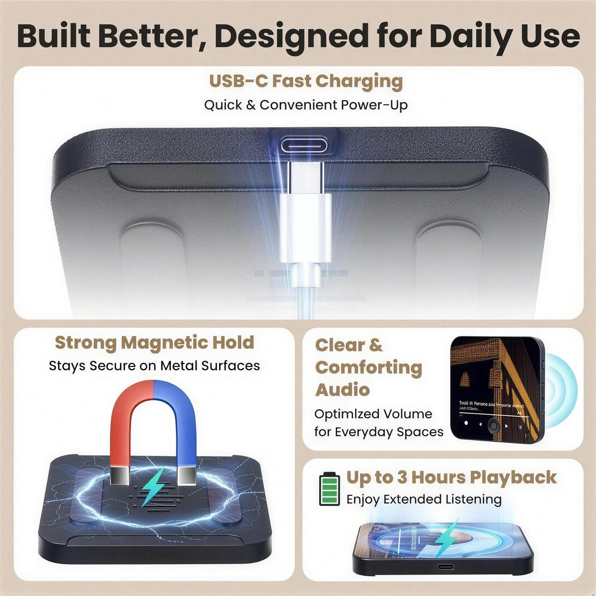 USB-C fast charging and a strong magnetic hold