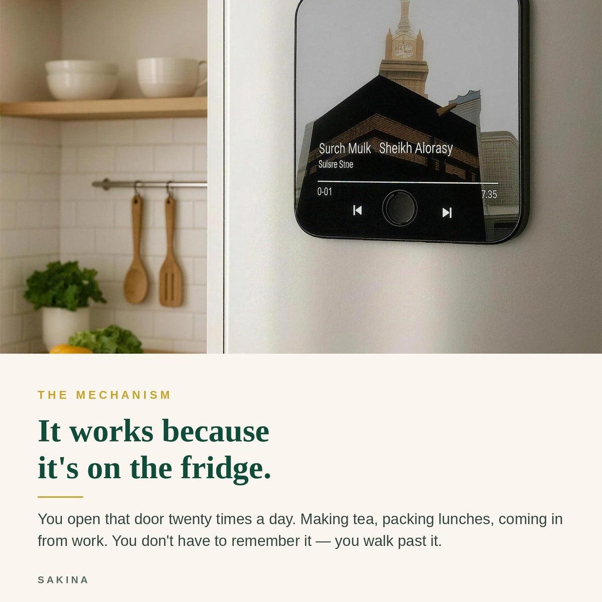 It works because it's on the fridge — you open that door twenty times a day